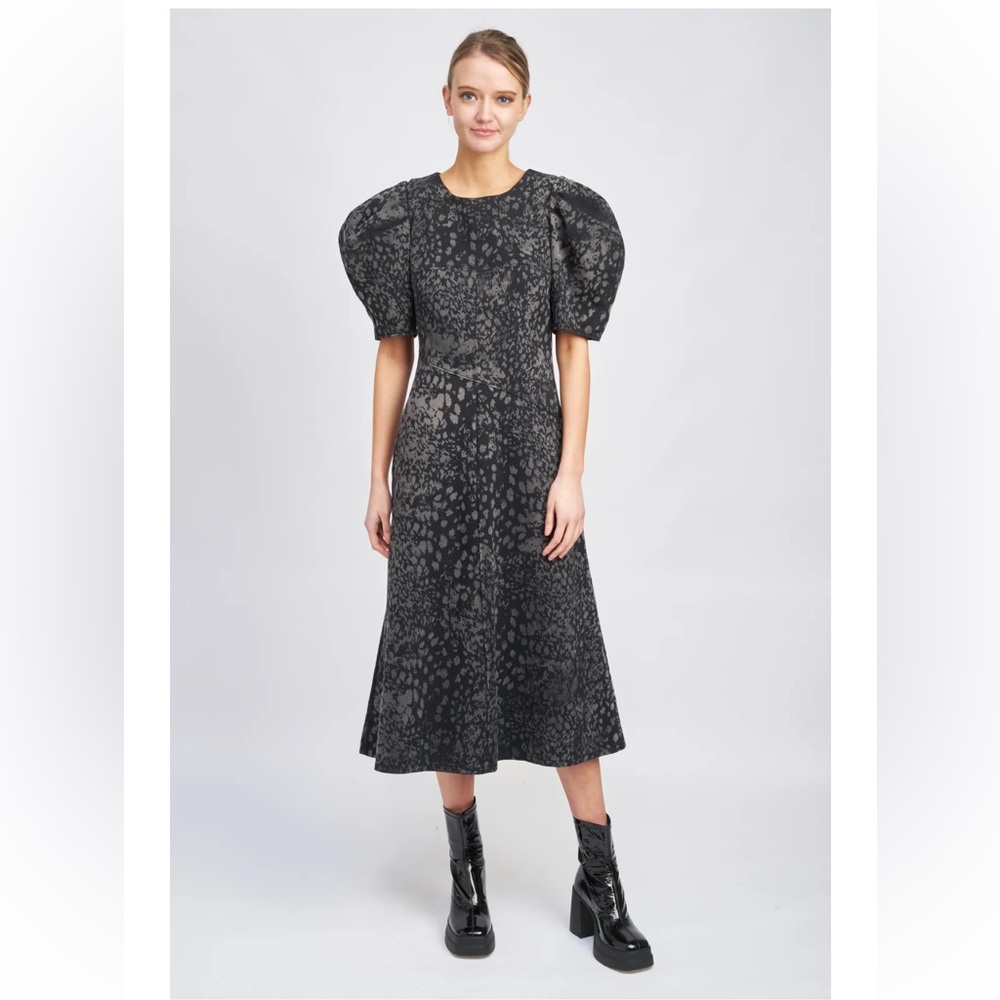 En Saison Charcoal Patterned Midi Dress